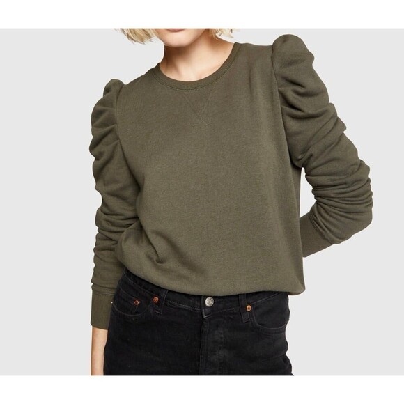 Rebecca Minkoff Janine Sweatshirt Olive Green Ruffled Long Sleeves XXS - Picture 1 of 8